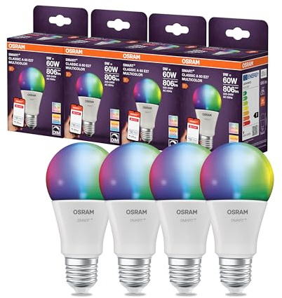 Osram SMART LED Lampe A60 Kolbenform E27, 9W ZigBee 3.0, RGBW 16 Mio. Farben, dimmbar, App Steuerung, Alexa