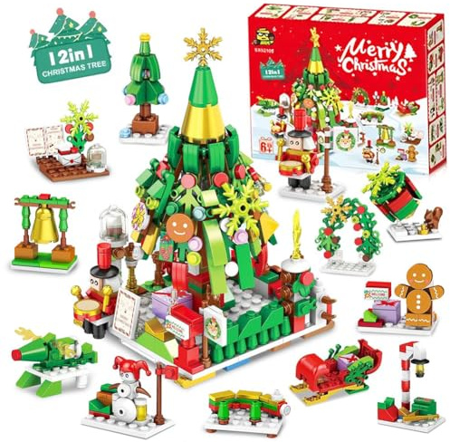 Christmas Advent Calendar Building Set 2025,12 in 1 Christmas Tree Blocks Toys,Mini Xmas Building Blocks,Advent Calendar Gift for Boys and Girls