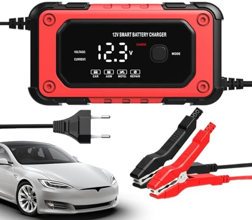 Cargador de batería para automóvil | Cargador Lento Inteligente 12V 6A | Pantalla LCD Desulfador Automático Mantenimiento para Camión Moto Quad Garaje Exterior