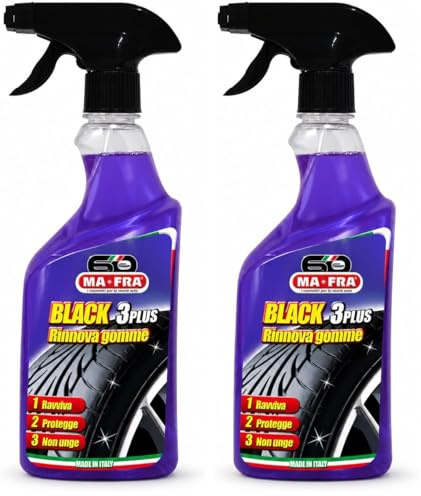 MAFRA, Black 3 Plus, Nero Gomme Spray, in Grado di Rinnovare, Lucidare e Proteggere gli Pneumatici Auto da Raggi Solari e Agenti Atmosferici, Non Unge e Previene le Screpolature, Formato da 500ml
