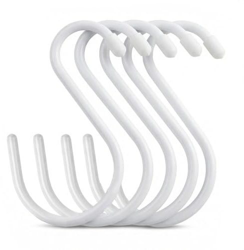 HoxzoDa 5 Ganchos en S Grandes 15 Cm Resistentes Ganchos Metálicos Color Blanco Engomado Para Colgar en Barras De Ropa, Cocina, Baño, Y Garaje - Ganchos Multifuncionales Para Uso Interior Y Exterior