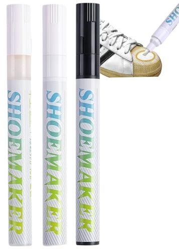 Nuohaya 3PCS Shoe Repair Pen,Shoe Polish Cleaner Pen,White Shoe Polish,Trainer Whitener for Leather Sneakers,Portable Shoe Dye Restorer and Cleaner Marker Kit,White Shoe Cleaner,Shoe Cleaner Pen