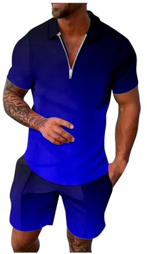 Genérico Conjunto de 2 Piezas para Hombre Verano Playa Casual Ropa Deportiva Camiseta y Pantalón Corto Transpirable Fresco Caballero A6