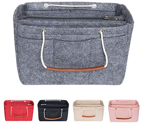 Soyizom Filztasche Organizer Insert Handtasche passt Speedy 30-40, Handtasche Organizer Insert für Tote mit Griffen Schlüsselbund(Medium, grau)