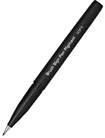Pentel SESP15-AX Brush Sign Pen Pigment with Pigmented Ink, Fibre Pen, Brush-like Tip, Black, Pack of 1