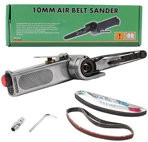 MaxAwe Druckluft Bandschleifer, Luftbandschleifer für Schleifbänder 330 x 10 mm, Fingerfeile mit 5 Schleifbändern (stufenlos verstellbar, 16000 U/min) (330 x 10 mm)