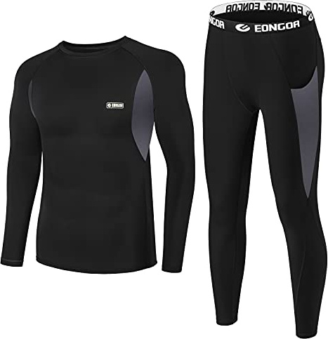 EONGOA Ensemble de sousvêtements thermiques pour homme, sousvêtements fonctionnels avec intérieur en polaire, sousvêtements de ski flexible pour homme, sousvêtements thermiques d'hiver pour la