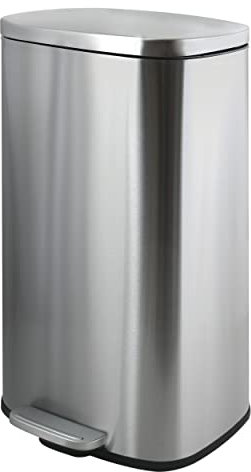 Spirella Mülleimer, Abfalleimer, Treteimer für die Küche, 50 Liter, Softclose, Inneneimer aus Kunststoff, mit Fußpedal Silber