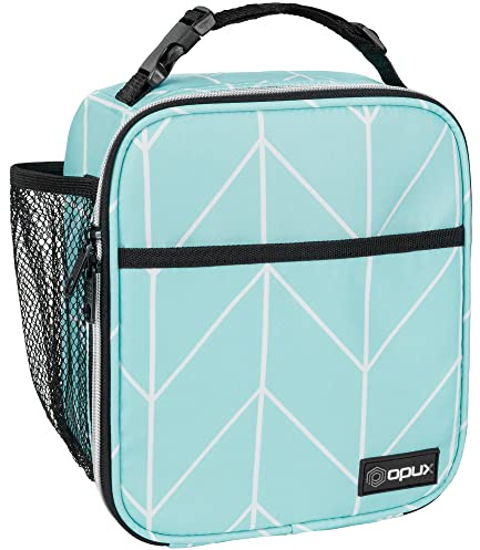 opux Insulated Lunch Bag for Kids Boys Girls, Small Compact Lunch Box with Wide Opening & Mesh Pockets, Reusable Lunch Pail for School, Work, Adults, Men, Women, Teal