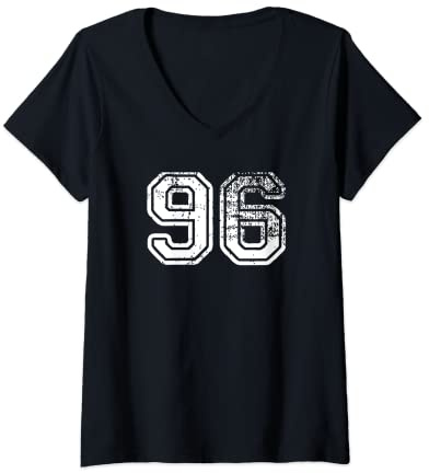 Femme Maillot de baseball numéro 96 - Cadeau d'anniversaire T-Shirt avec Col en V