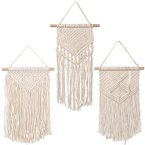 3 Pezzi Piccolo Macramè Arazzo da Parete, Macramè Corda Appeso a Parete Intrecciato Fatto a Mano, Boho Decor Tapestry in Cotone per Decorazione Domestica, Casa, Camera da Letto, Caffè