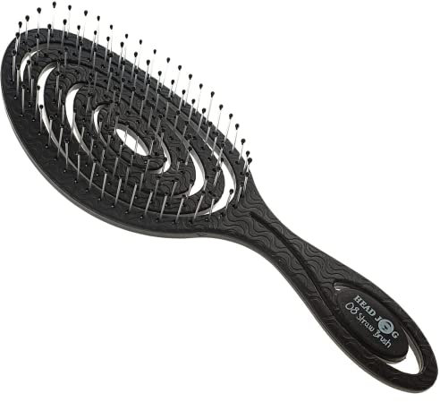 Head Jog 08 Paddle Brush Flexible Soft Pin Bristles, Detangling Wet Or Dry Hair. Gentle Brushing Hairbrush. (Monochrome Collection Charcoal),1 count