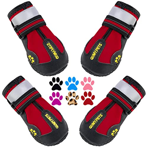 QUMY Zapatos para perros grandes y medianos, protectores de patas para días de nieve en invierno, pavimento caliente de verano, impermeables en climas lluviosos, caminar al aire libre, suelos duros