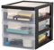 Iris Ohyama Schreibtisch-Schubladen-Einheit, 3 Flache Schubladen, Schwarz, leicht zu öffnen, A5, transparent, für Homeoffice, Dokumente, Büromaterial, Akten, Papierablage, BPA-frei, DC-A5