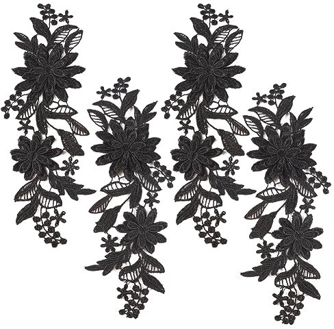 GORGECRAFT 4Stk 3D-Gestickte Blumen-Spitzen-Applikation 3-Lagig Gänseblümchen-Blumenblätter Stickerei Stoffflicken Schwarz Zum Aufnähen von Kragenapplikationen DIY Nähen Hochzeit Kleidung Verzierungen