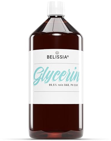 Belissia Glycerin 1l 99,5% - Hochreines Pflanzliches Glycerin in Pharmaqualität made in Germany - VG Glycerin flüssig E422 1000ml - 100% natürlich, Vegan, 0% Zusatzstoffe