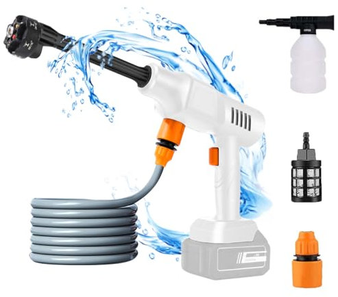 Akku Hochdruckreiniger, 70 Bar Tragbarer Hochdruckreiniger für Makita 18V/21V Akku, 6-in-1 Multifunktionsdüse und 5M Schlauch, für Gartenbewässerung und Autowäsche (Ohne Ladegerät und Akku)