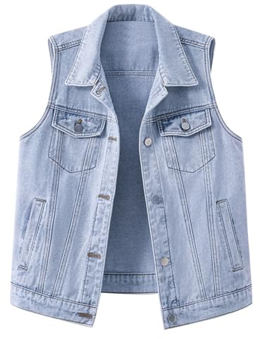Chaleco vaquero para mujer, color sólido, sin mangas, talla grande, ligero, para primavera, otoño, botones, chalecos con parte delantera abierta, ropa de exterior, ropa de descanso elegante, Reino