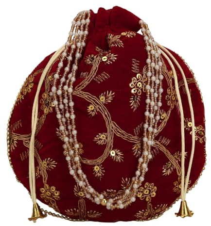 Craft Trade Ethnic Designer Women Potli Bag, Embroidered Purse Drawstring