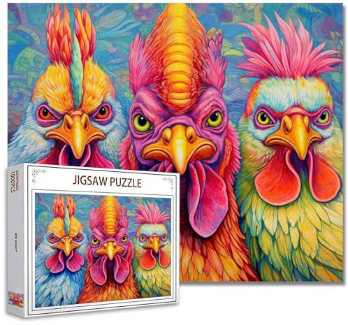 Tucocoo 1000 Piece Jigsaw Puzzle for Adults, Hippie Chickens Pattern, Abstract Art Puzzle with Chickens and Rainbows, for Stimulating Family Games and Activities, DIY
