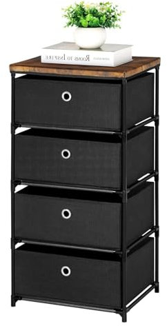 LIANTRAL Fabric Chest of Drawers, 4 Drawers Storage Organizer Unit with Steel Frame, Large Capacity Dresser Drawers for Bedroom, Dorm, Hallway, Black