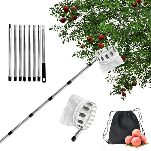 Jiahuade Recogedor de Frutas Telescopico,Cesta Recogedora de Manzanas,Recoge Frutas Altuna,Recoge Frutas,Recogedor de Frutas,Recoge Frutas Telescopico,Recoge Frutas de árboles (3.2M)