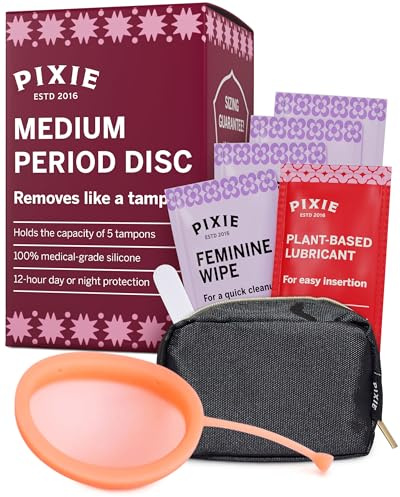 Pixie Menstrual Disc - No Metals or Toxins - 100% Medical-Grade Silicone - Ranked 1 for Most Soft Reusable Period Disc - Removes Like a Tampon - Wear 12 Hours (Coral, Medium)