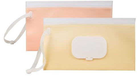 Auiremrti 2er Set Feuchttücher Box Mit Klickverschluss - Wiederverwendbare Feuchttücherbox Für Baby - wasserdichte Tasche Für Unterwegs In Beige