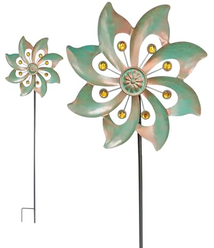 CEIEVER - Mulino a vento in metallo, 24 x 24 x 4 cm, per giardino, per giardino, frutteto, cortile (bronzo)
