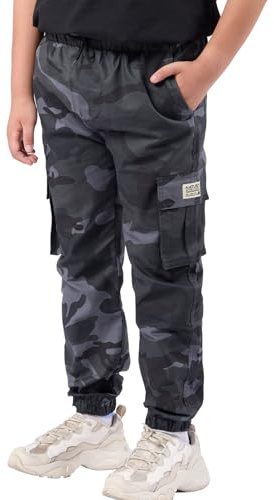 NATUST Pantalon Cargo Garçon Ado Jogging Taille Élastiquée Camouflage Gris 13-14 Ans (Taille du Fabricant: 170)