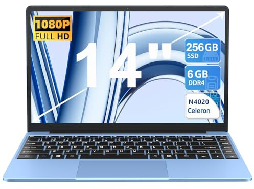 PC Portatile 14 Pollici Laptop Celeron N4020, Win 11 Notebook con 5G WiFi 6+256GB SSD Expansion 1TB, BT4.2 Supporto Mouse Wireless & Protezione della tastiera italiana -Blue