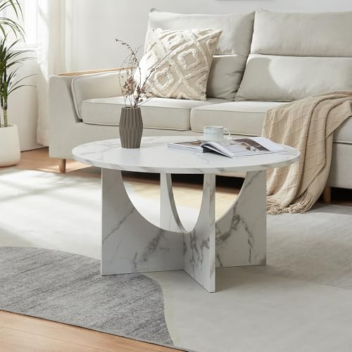 [en.casa] Couchtisch Rindal Beistelltisch Wohnzimmertisch 80 x 42 cm Sofatisch Kaffetisch rund in Marmoroptik, weiß