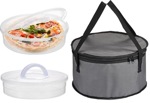 BSTKEY Lot de 2 boîtes de rangement alimentaire avec 1 sac de transport isotherme - Rond et transparent - Boîte de rangement réutilisable pour gâteau au fromage avec couvercle