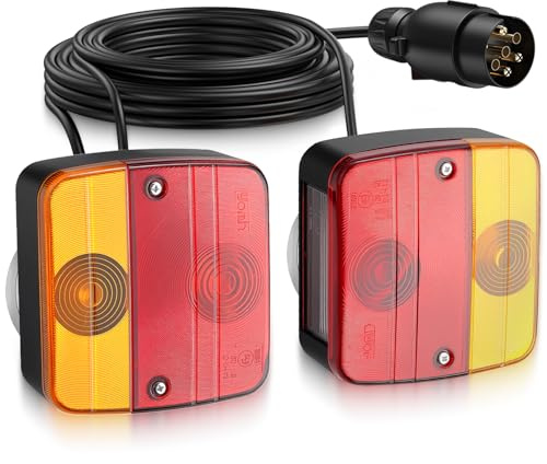 COLFULINE Halogen baklyktsats för släpvagn med magnetisk fastsättning och 7-stift/E9-godkänd, IP65 vattentät, inkluderar 7,5 + 2,5 m kabel, för skåpbil/lastbil/traktor/släpvagn