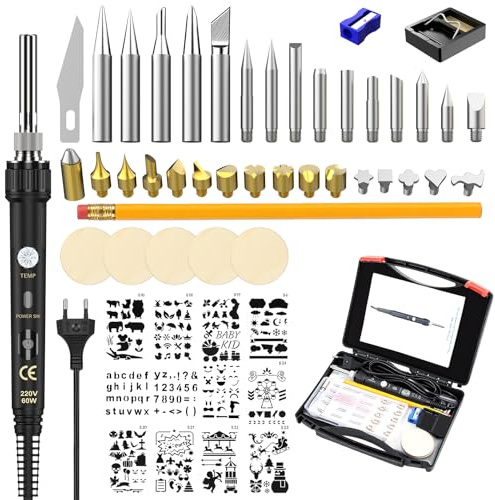 Brandmalkolben & Brandmalerei Lötkolben Set – 54-in-1 Holzbrenner zum Gravieren, 60W, 200-480°C, Brennpeter für Holz, Gravurgerät, Brennstift – ideal für Profis & Hobby