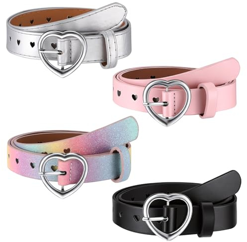 ViEinkaufen 4 Pack Girls Belts, Cute Heart Leather Belt | Adjustable Stretch Belts, 103CM for Jeans Dresses Parties School