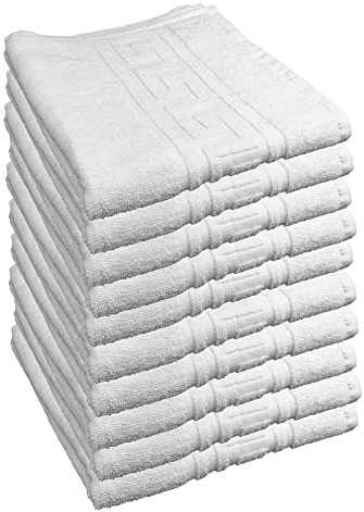ROYAL EUROPE TEXTILE SL Toallas Lavabo 100% algodón Medidas 50x100cms. acabadas en Greca Color Blanco. 450 Gramos/m2. 10 Toallas.