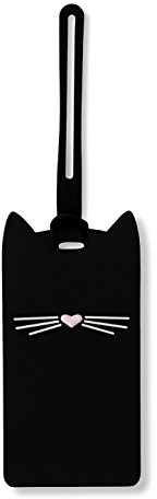 Kate Spade New York Silicone Luggage Tag with Durable Strap, Suitcase Identifiier Black Cat