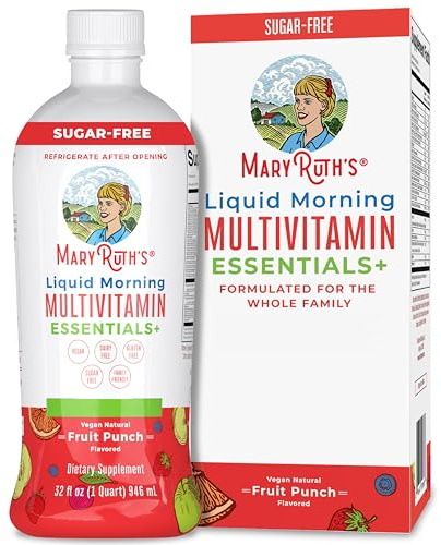 MaryRuth Organics, Liquid Morning Multivitamin Essentials+, Essential Vitamins & Minerals, Sugar Free, Strawberry Flavour, 946ml, Vegan, Gluten Free