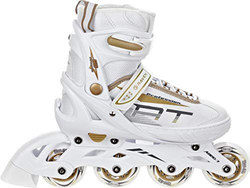 RAVEN Profession Inlineskates Inliner für Kinder und Erwachsene OPTIONAL 2in1 mit Schlittschuhen verstellbar (White/Gold ohne Kufen 38-42 (25cm-27,5cm))