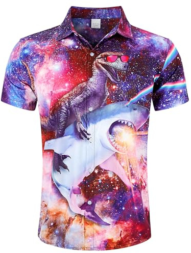 RAISEVERN Chemises Homme Hawaïenne 3D Chemise Boutonnées Casual Manche Courte Chemise M-XXL