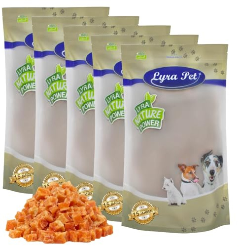 Lyra Pet® 5 kg Hühnerfleischwürfel mit Fisch | Geschmackvoller Kausnack | Leckerli für alle Hunde | Fettarmes Hundefutter | Idealer Belohnungs- und Trainingssnack | Wiederverschließbar
