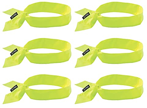 Ergodyne Chill Its 6700 Cooling Bandana, Evaporative Polymer Crystals For Cooling Relief, Tie For Adjustable Fit, 6-Pack ,Lime