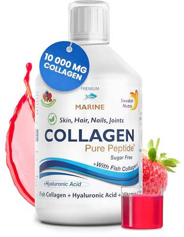 Swedish Nutra - Hydrolyzed Marine Collagen Liquid Supplement - Pack of 500 ml, 20 Day Supply | Pure Peptide and Vitamins for Healthy Hair, Skin, Nails and Joints I 100% Natural Berry Flavour