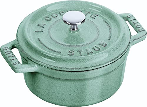 Staub Mini picotte ronde vert sauge 10 cm petite taille double fonte, pot émaillé, produit japonais authentique 40508-702