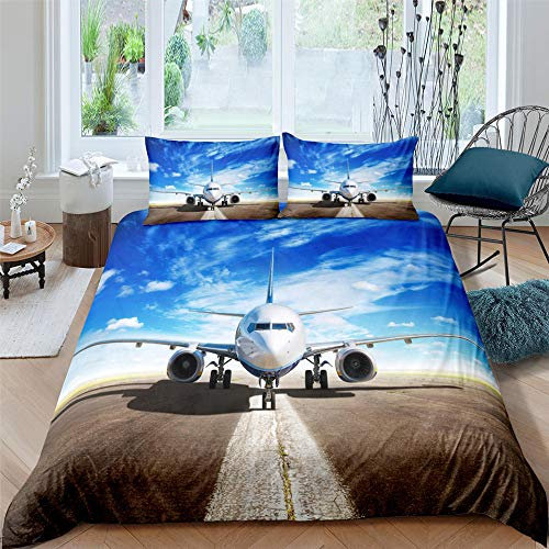 LUYAPOND Bettwäsche 135x200 Flugzeug Flauschig und Weich Mikrofaser bettbezug Set - 1 Bettbezüge mit 1 Kissenbezug 80x80 cm für Kinder Jugendliche