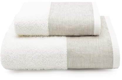 Creole Emily Asciugamani da Bagno, Cotone e Lino, Panna, 1+1, 2 unità