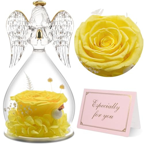 Yamonic Preserved Real Rose Gifts for Women, Eternal Rose in Glass Angel Gift for Mum,Birthday Gifts for Her, Anniversary Valentines for Wife Girlfriend Nana Daughter