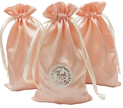 DUGYIRS 30 Stück Satin Roségold Geschenktüten 12cmx20cm, Geschenk Taschen Schmuckbeutel Kordelzugbeutel für Babydusche Hochzeit Party Weihnachtsgeschenktüten