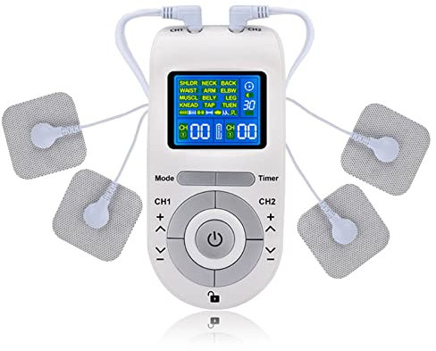 EMS/TENS Gerät,Layhou 3-in-1 Reizstromgerät mit 2 Kanäle tens gerät schmerztherapie,12 Massagemodi 40 Kraftstufen einstellbarer Timer ür Schmerzlinderung Arthritis und Muskelschmerzen, 4 Elektroden